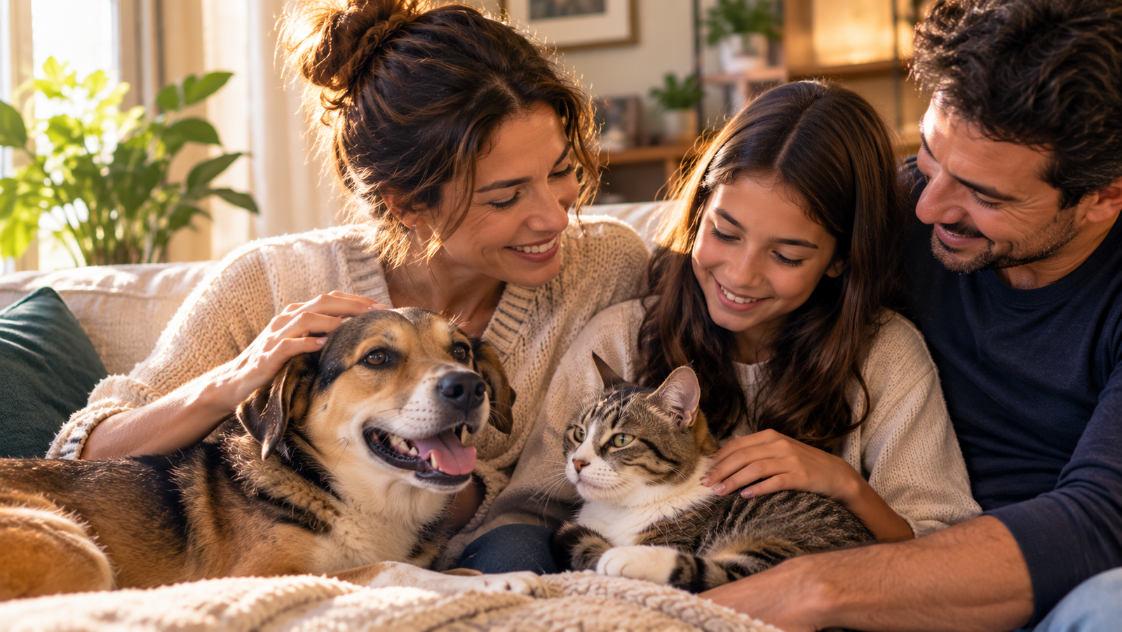 Família com cão e gato
